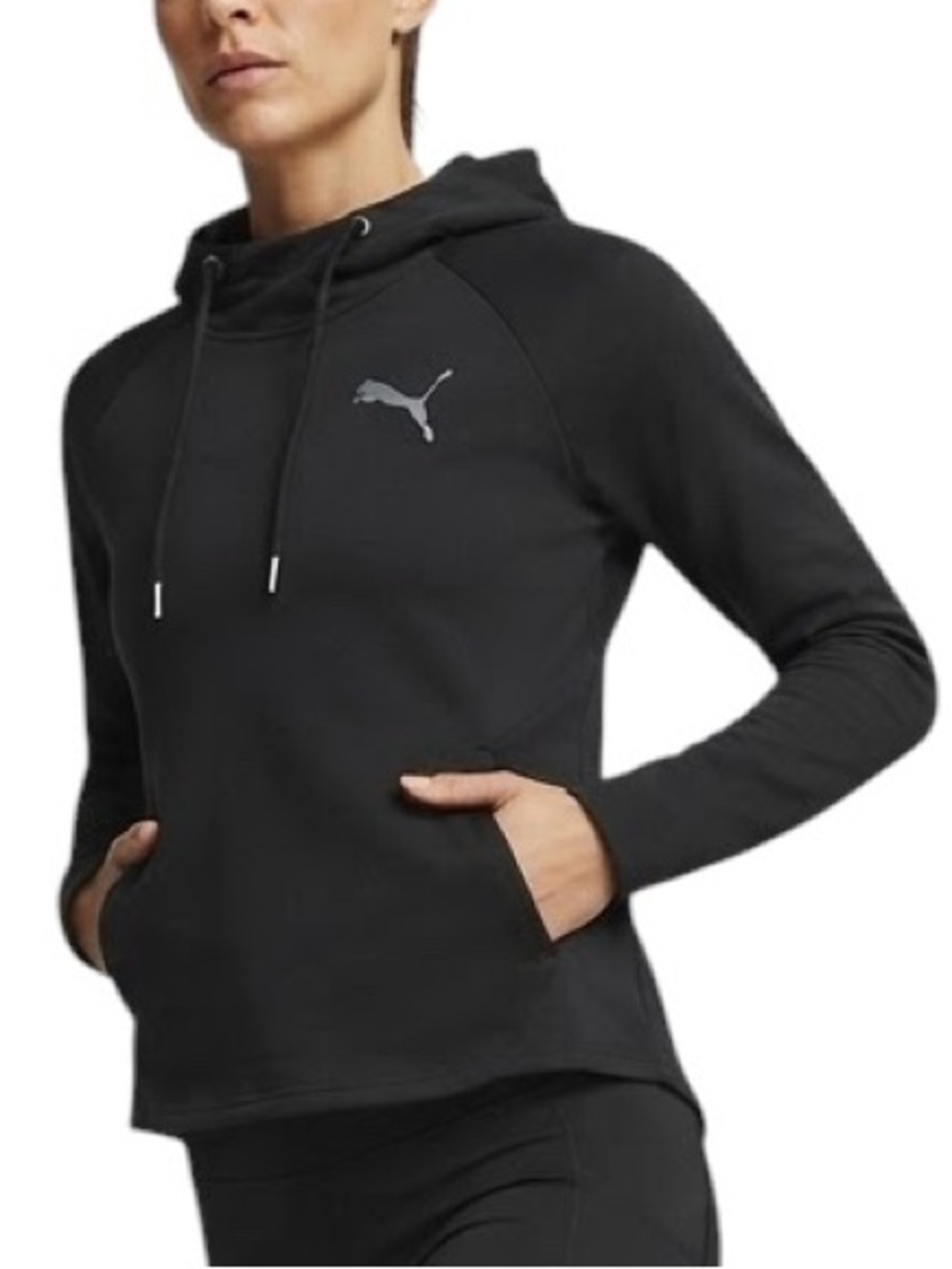 PUMA Long Sleeve Pullover Hoodie Drawstring Black Small Whimsigoth Athleisure